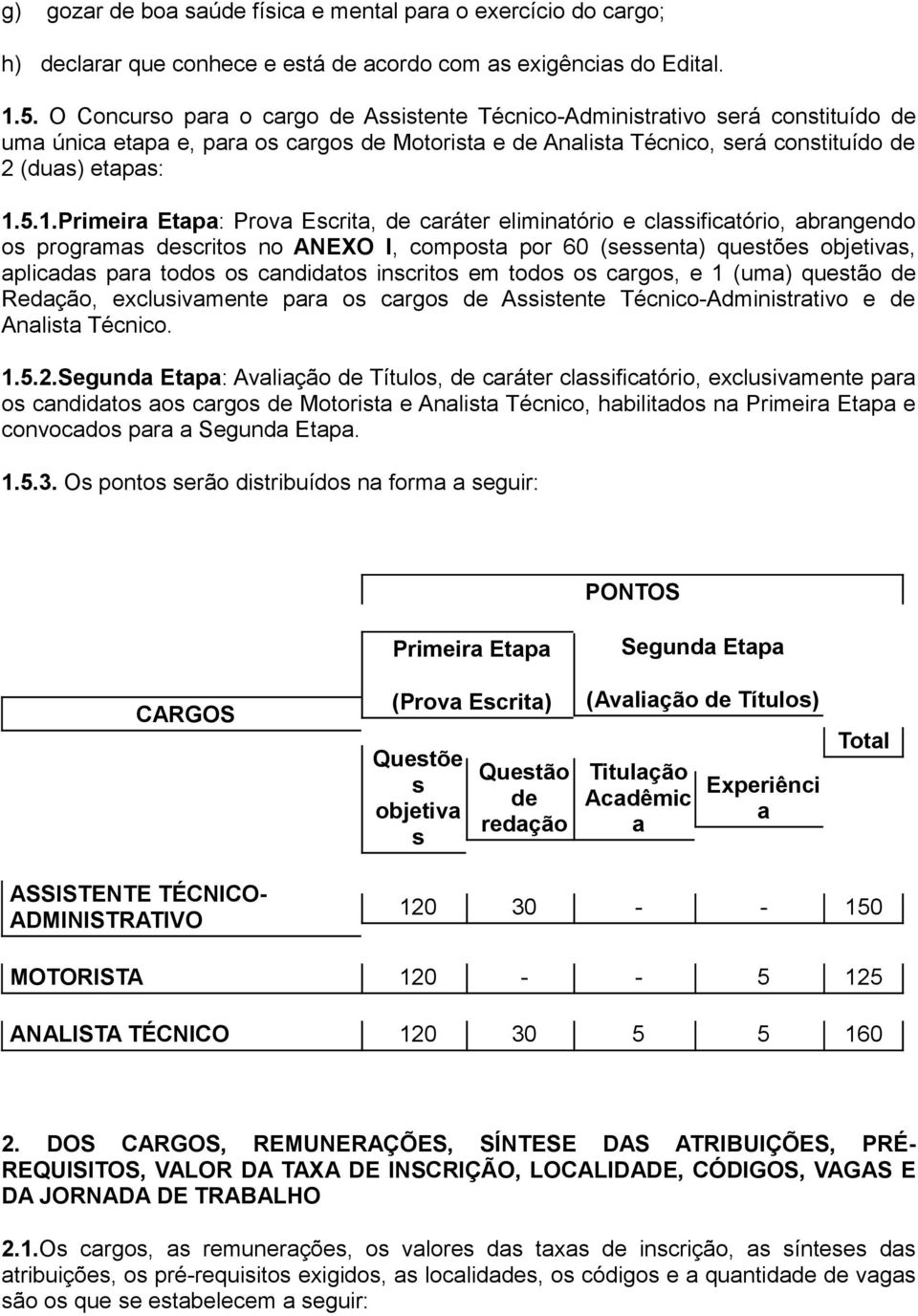 5.1.Primeira Etapa: Prova Escrita, de caráter eliminatório e classificatório, abrangendo os programas descritos no ANEXO I, composta por 60 (sessenta) questões objetivas, aplicadas para todos os