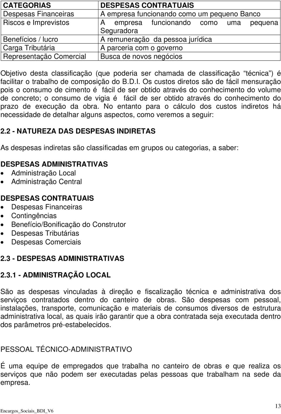 ) é facilitar o trabalho de composição do B.D.I.