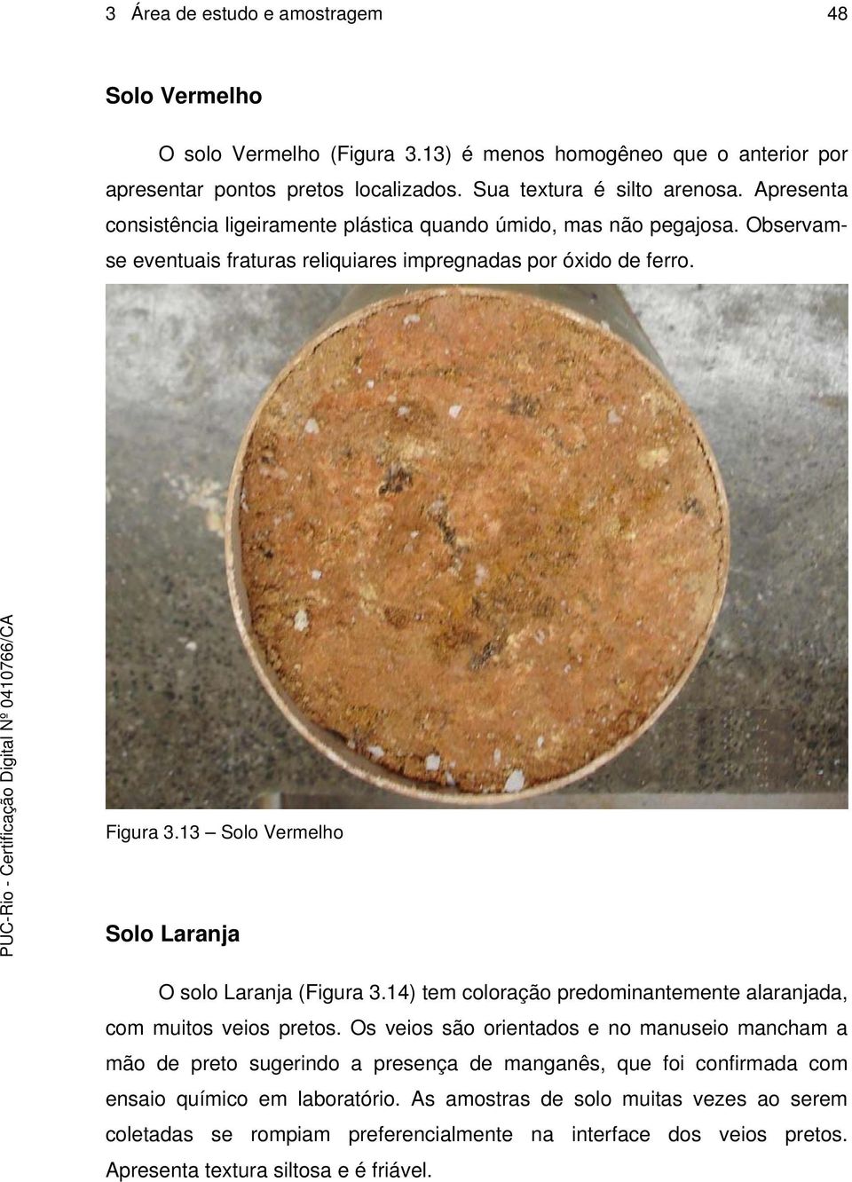 13 Solo Vermelho Solo Laranja O solo Laranja (Figura 3.14) tem coloração predominantemente alaranjada, com muitos veios pretos.