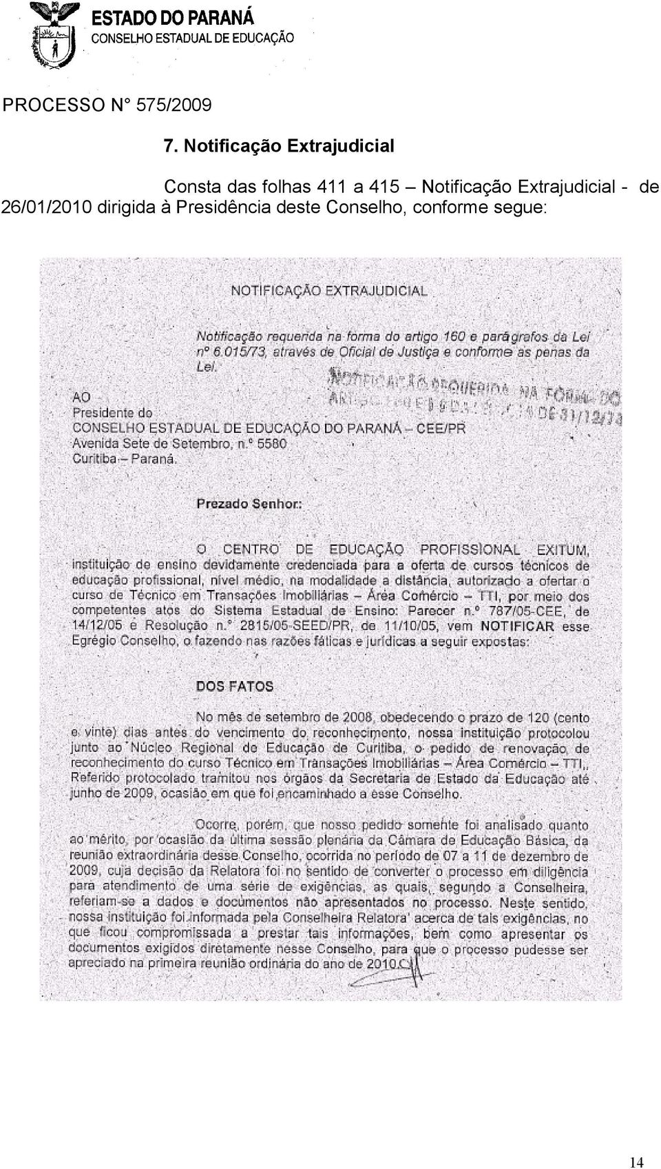 Extrajudicial - de 26/01/2010 dirigida