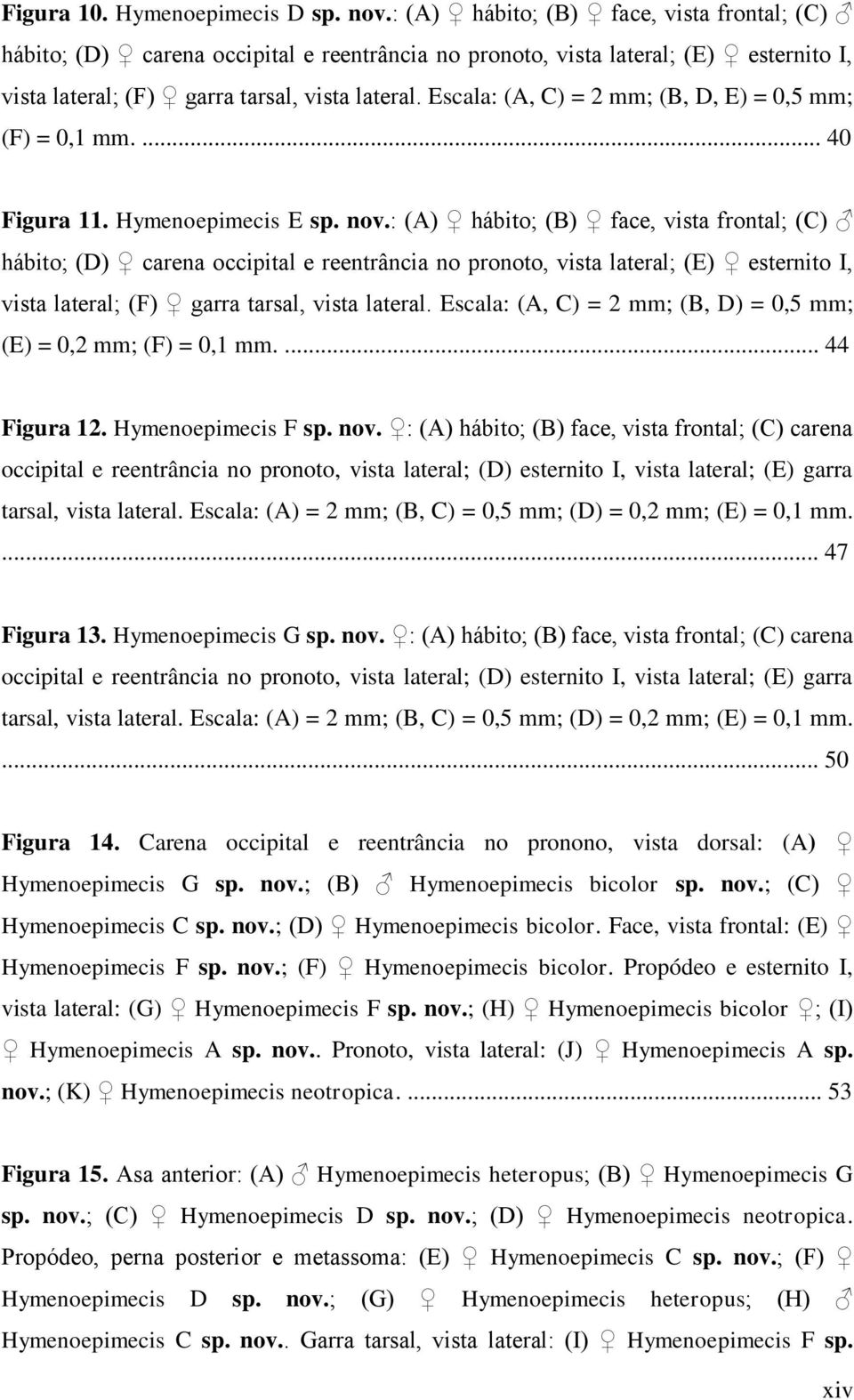 Escala: (A, C) = 2 mm; (B, D, E) = 0,5 mm; (F) = 0,1 mm.... 40 Figura 11. Hymenoepimecis E sp. nov. Escala: (A, C) = 2 mm; (B, D) = 0,5 mm; (E) = 0,2 mm; (F) = 0,1 mm.... 44 Figura 12.