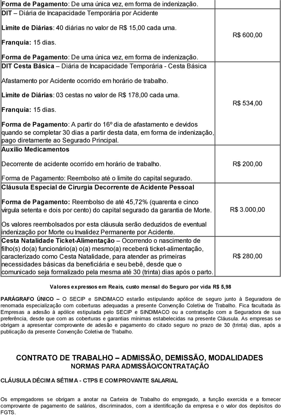 Limite de Diárias: 03 cestas no valor de R$ 178,00 cada uma. Franquia: 15 dias.