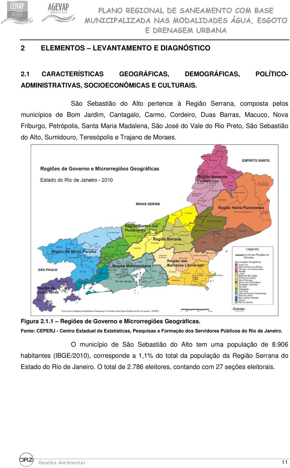 Vale do Rio Preto, São Sebastião do Alto, Sumidouro, Teresópolis e Trajano de Moraes. Figura 2.1.1 Regiões de Governo e Microrregiões Geográficas.