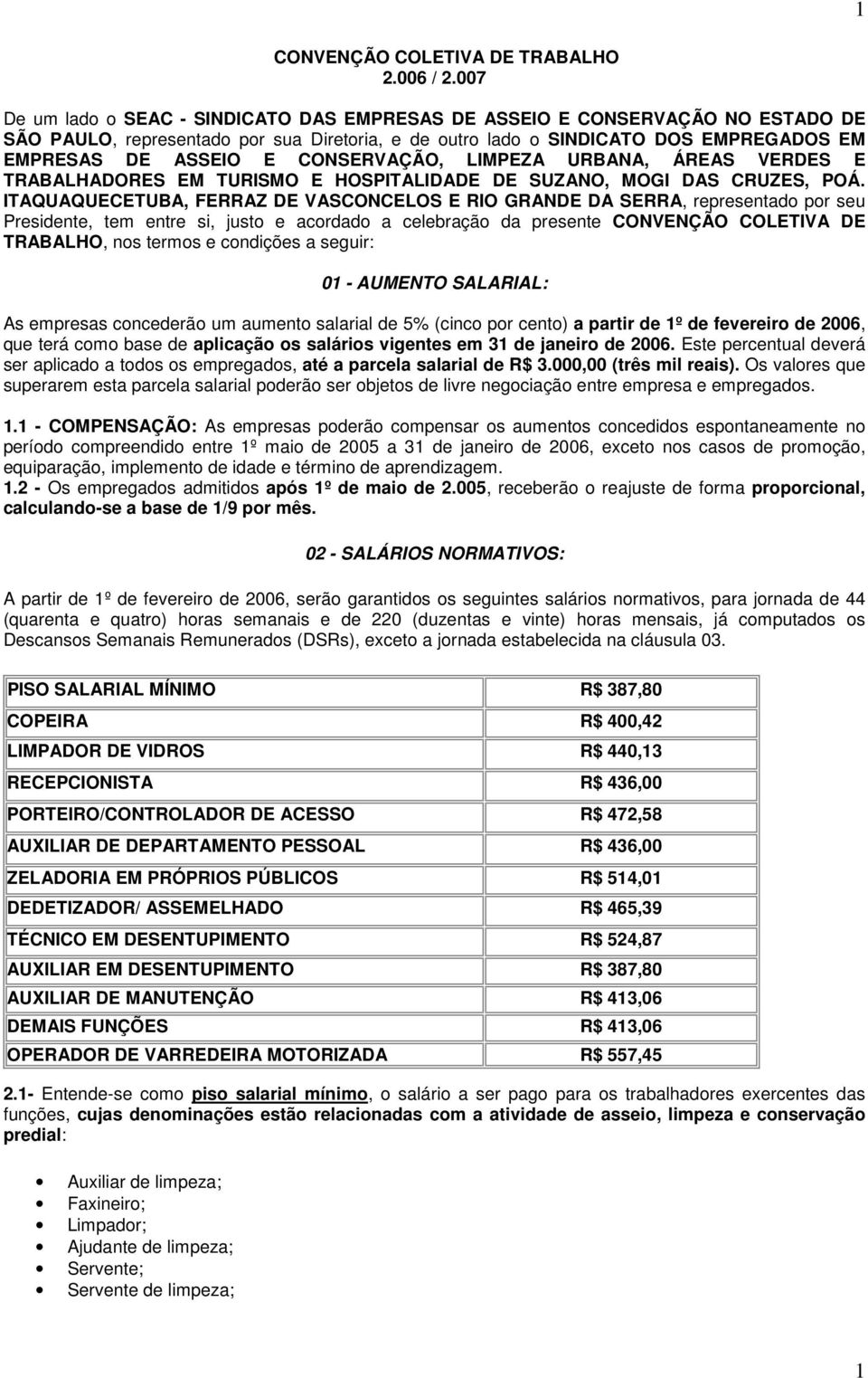 CONSERVAÇÃO, LIMPEZA URBANA, ÁREAS VERDES E TRABALHADORES EM TURISMO E HOSPITALIDADE DE SUZANO, MOGI DAS CRUZES, POÁ.