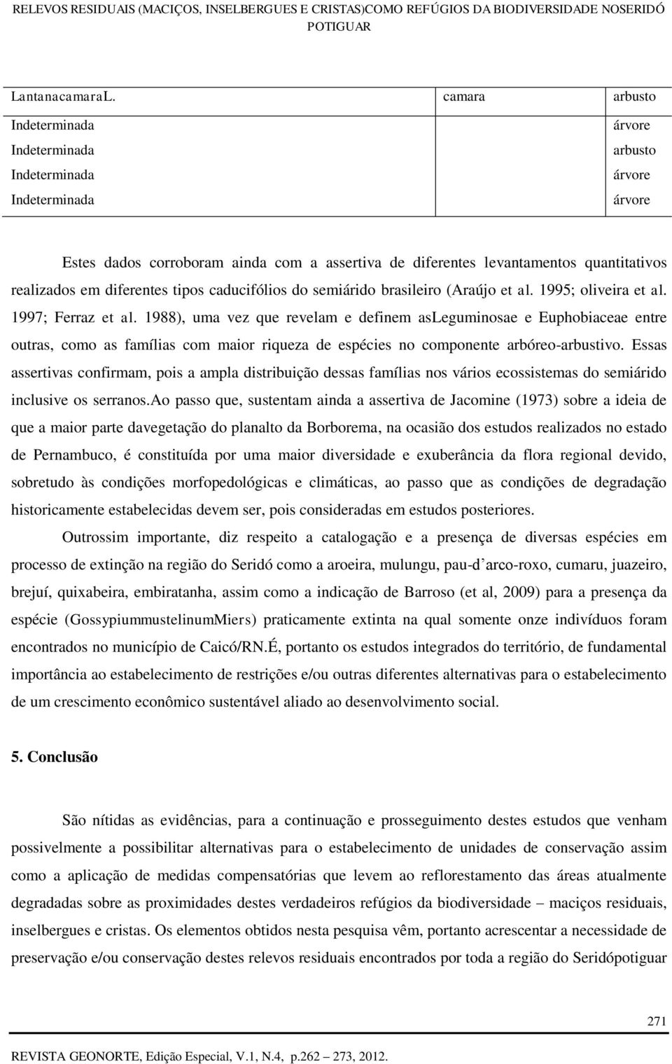 semiárido brasileiro (Araújo et al. 1995; oliveira et al. 1997; Ferraz et al.