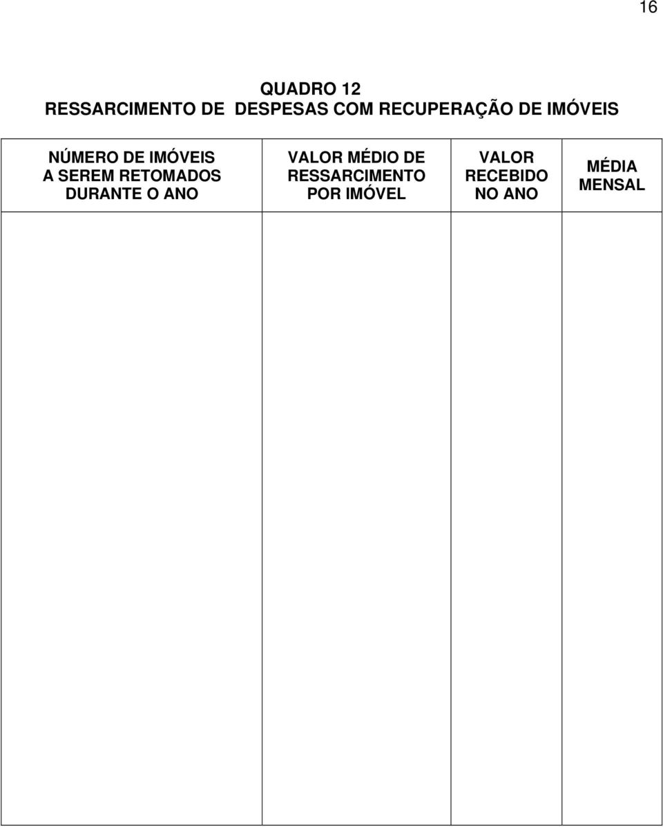 SEREM RETOMADOS DURANTE O ANO VALOR MÉDIO DE