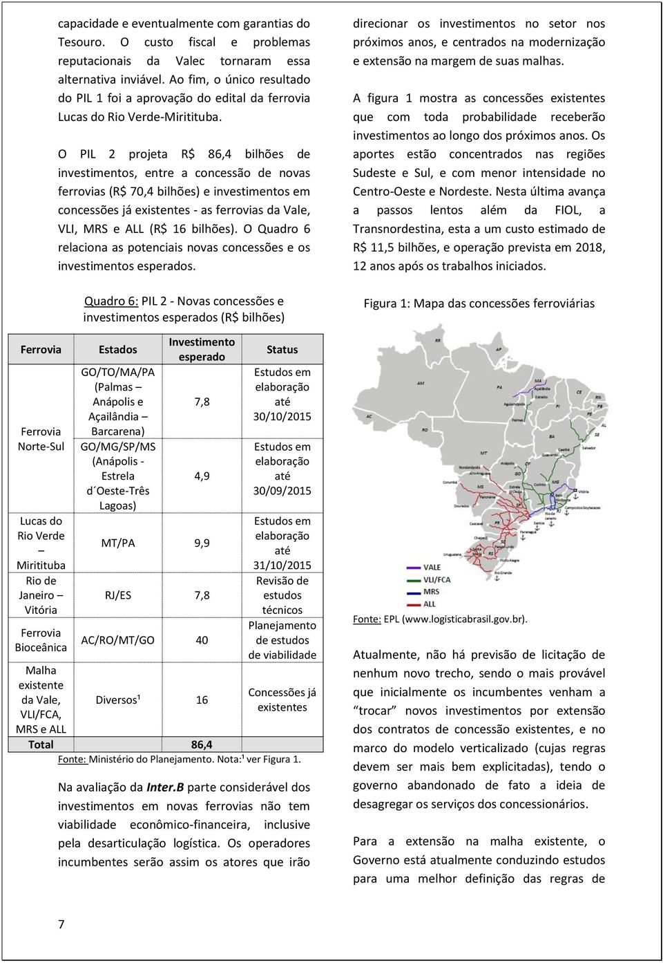 O PIL 2 projeta R$ 86,4 bilhões de investimentos, entre a concessão de novas ferrovias (R$ 70,4 bilhões) e investimentos em concessões já existentes - as ferrovias da Vale, VLI, MRS e ALL (R$ 16