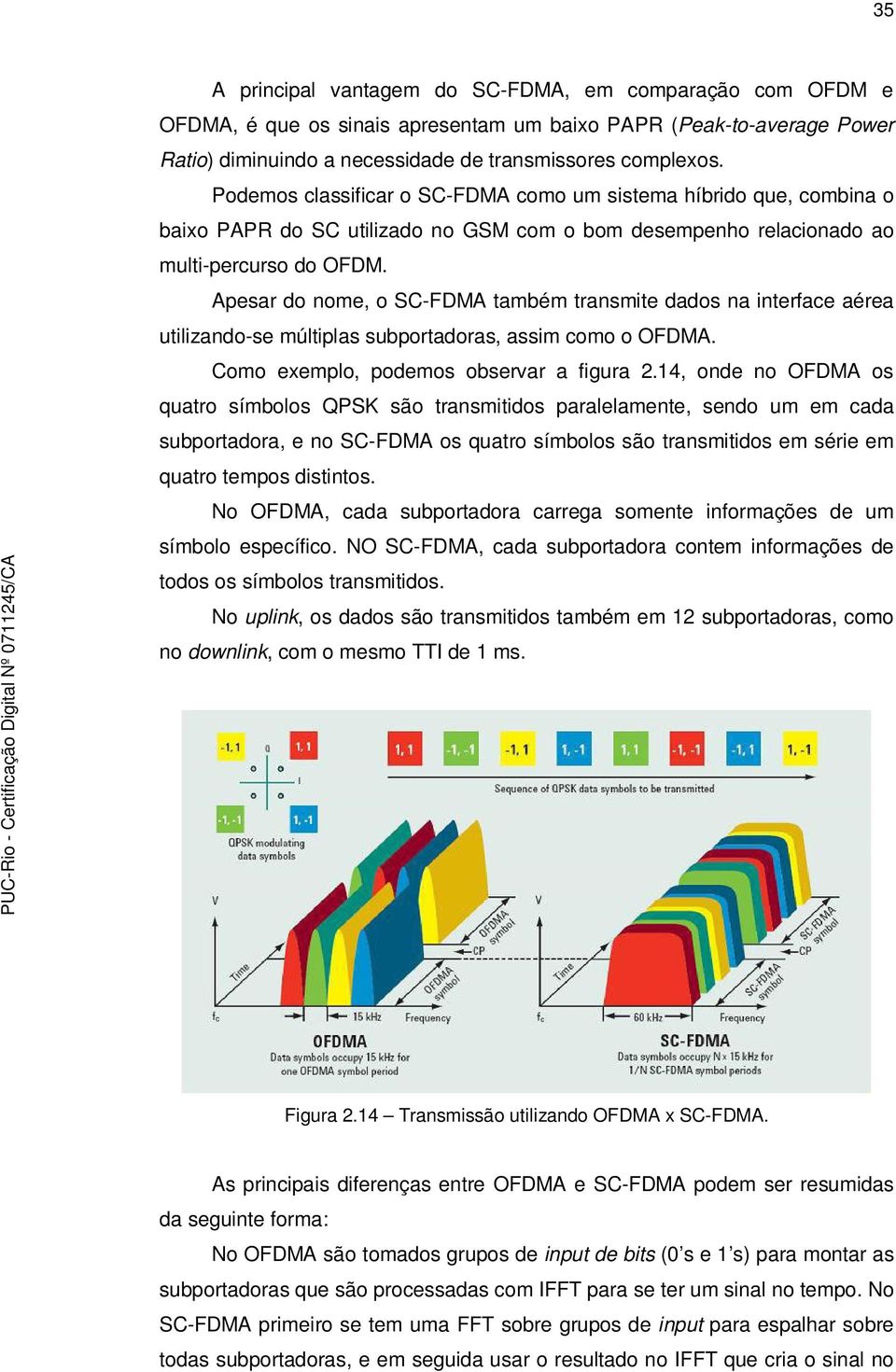 Apesar do nome, o SC-FDMA também transmite dados na interface aérea utilizando-se múltiplas subportadoras, assim como o OFDMA. Como exemplo, podemos observar a figura 2.