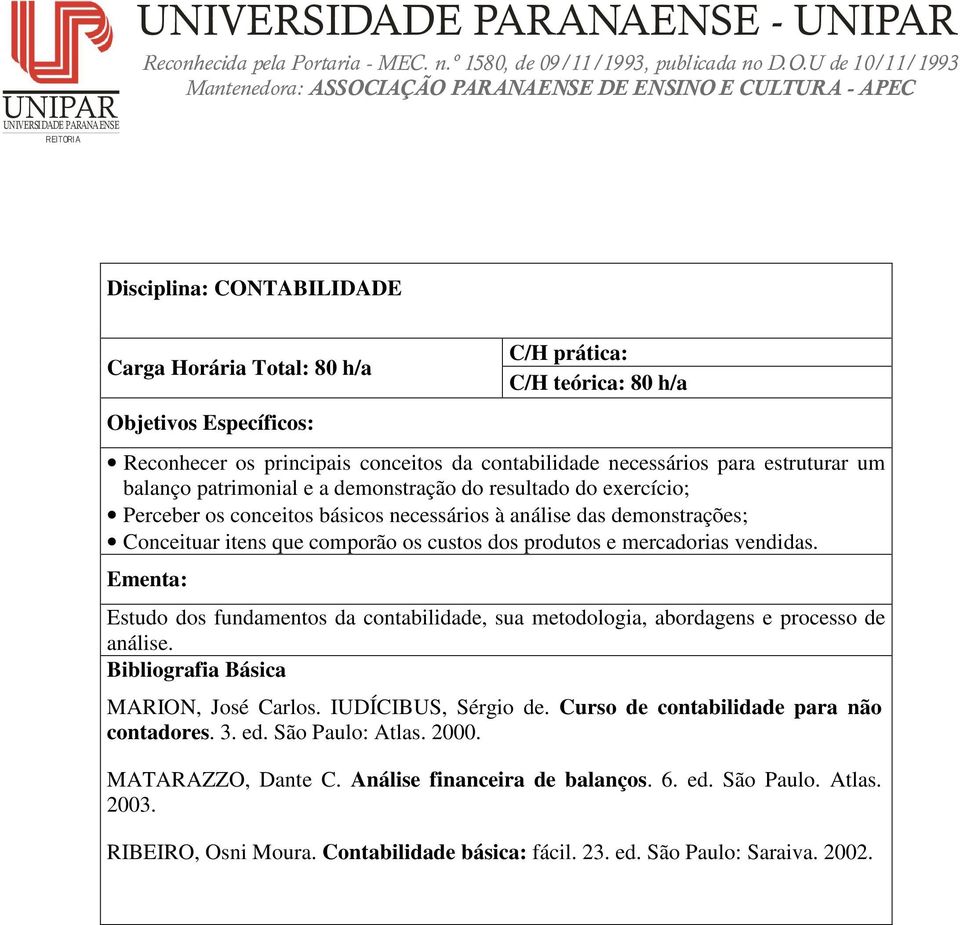 Estudo dos fundamentos da contabilidade, sua metodologia, abordagens e processo de análise. MARION, José Carlos. IUDÍCIBUS, Sérgio de. Curso de contabilidade para não contadores. 3. ed.