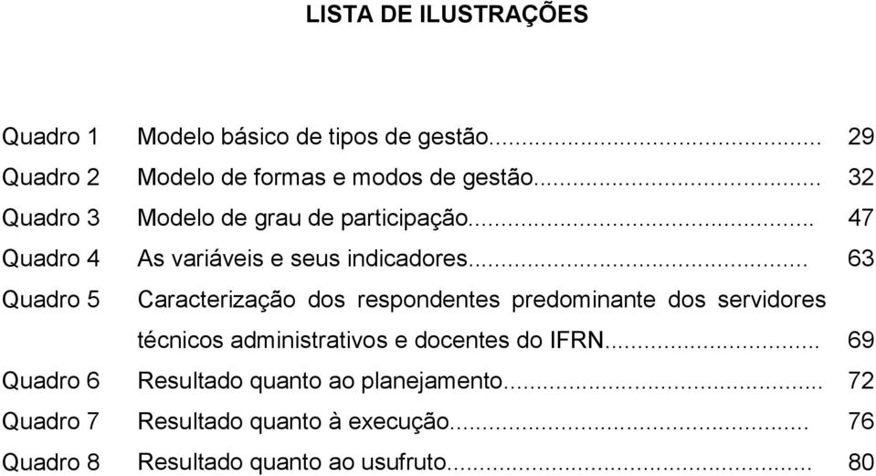 .. 63 Quadro 5 Caracterização dos respondentes predominante dos servidores técnicos administrativos e docentes do IFRN.