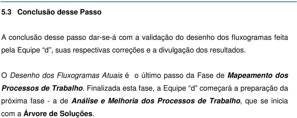 O Desenho dos Fluxogramas Atuais é o último passo da Fase de Mapeamento dos s de Trabalho.