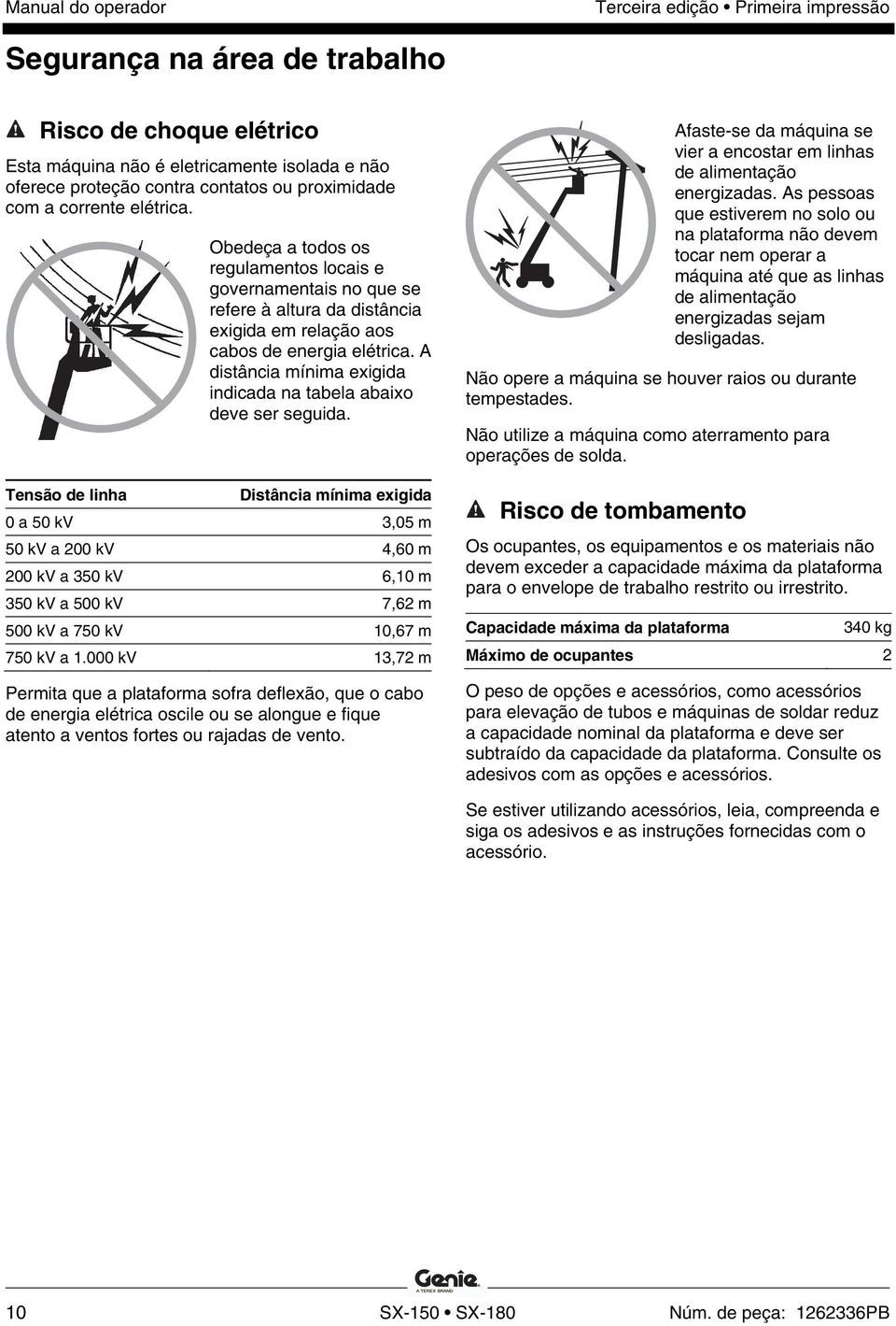 A distância mínima exigida indicada na tabela abaixo deve ser seguida.