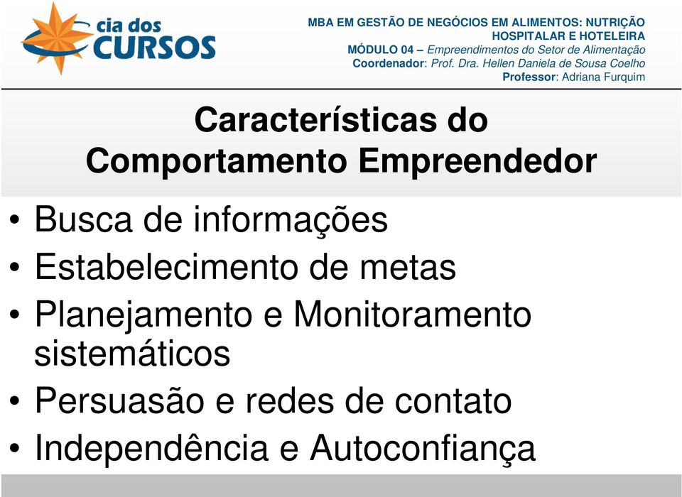 Comportamento Empreendedor Planejamento e Monitoramento