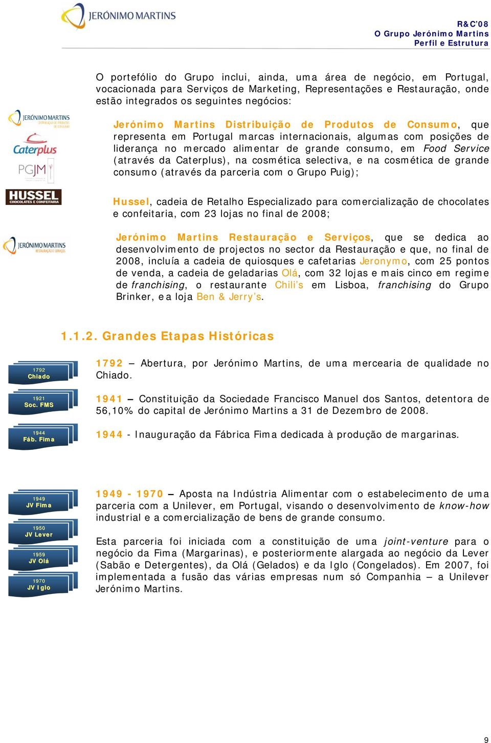 grande consumo, em Food Service (através da Caterplus), na cosmética selectiva, e na cosmética de grande consumo (através da parceria com o Grupo Puig); Hussel, cadeia de Retalho Especializado para