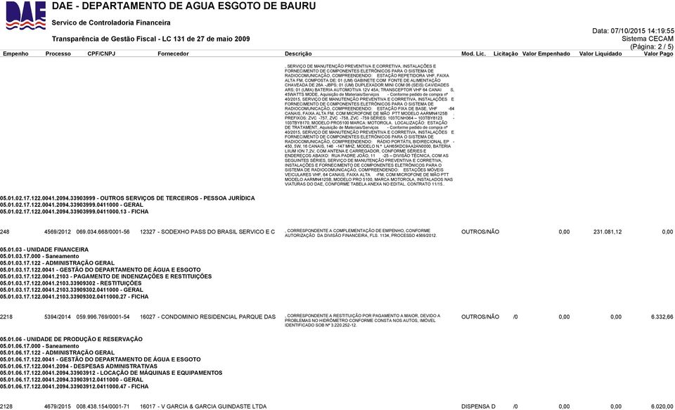 - Conforme pedido de compra nº 40/2015, SERVIÇO DE MANUTENÇÃO PREVENTIVA E CORRETIVA, INSTALAÇÕES E RADIOCOMUNICAÇÃO, COMPREENDENDO: ESTAÇÃO FIXA DE BASE, VHF -64 CANAIS, FAIXA ALTA FM, COM MICROFONE