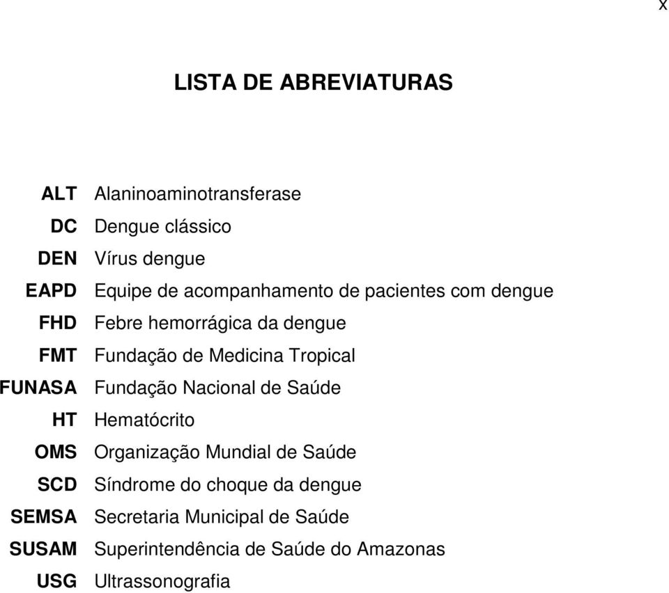 FUNASA Fundação Nacional de Saúde HT Hematócrito OMS Organização Mundial de Saúde SCD Síndrome do choque