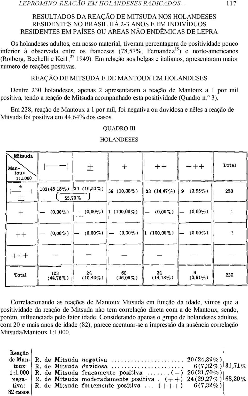 tiveram percentagem de positividade pouco inferior à observada entre os franceses (78,57%, Fernandez 15 ) e norte-americanos (Rotberg, Bechelli e Kei1, 27 1949).