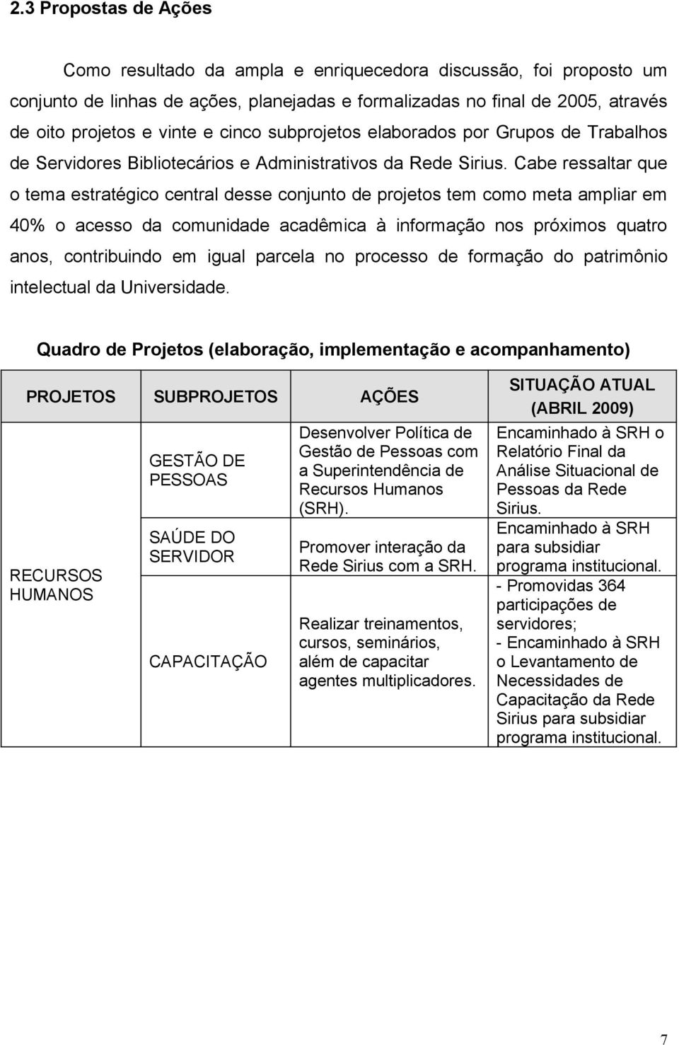 Cabe ressaltar que o tema estratégico central desse conjunto de projetos tem como meta ampliar em 40% o acesso da comunidade acadêmica à informação nos próximos quatro anos, contribuindo em igual