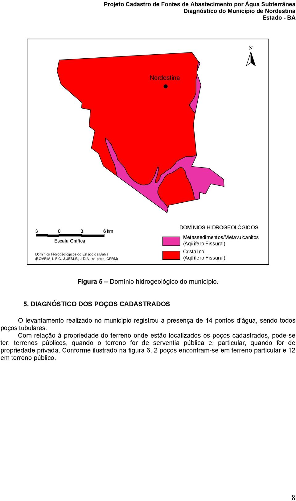 Domínio hidrogeológico do município. 5. DIAGNÓSTICO DOS POÇOS CADASTRADOS O levantamento realizado no município registrou a presença de 14 pontos d água, sendo todos poços tubulares.