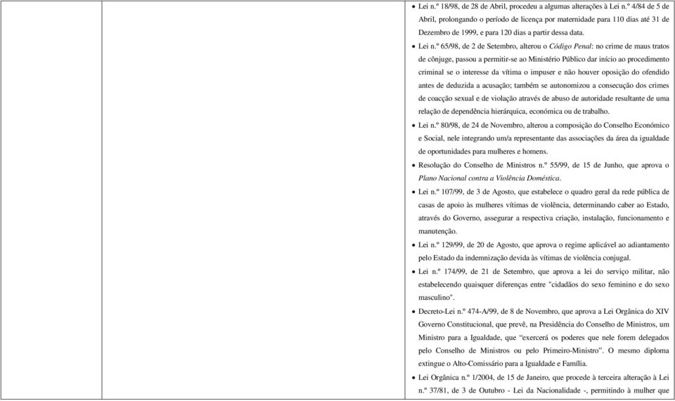 º 65/98, de 2 de Setembro, alterou o Código Penal: no crime de maus tratos de cônjuge, passou a permitir-se ao Ministério Público dar início ao procedimento criminal se o interesse da vítima o