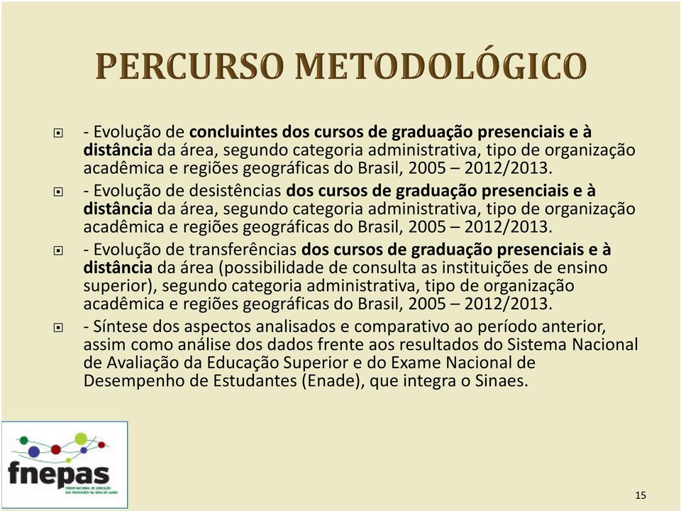 - Evolução de transferências dos cursos de graduação presenciais e à distânciada área (possibilidade de consulta as instituições de ensino superior), segundo categoria administrativa, tipo de