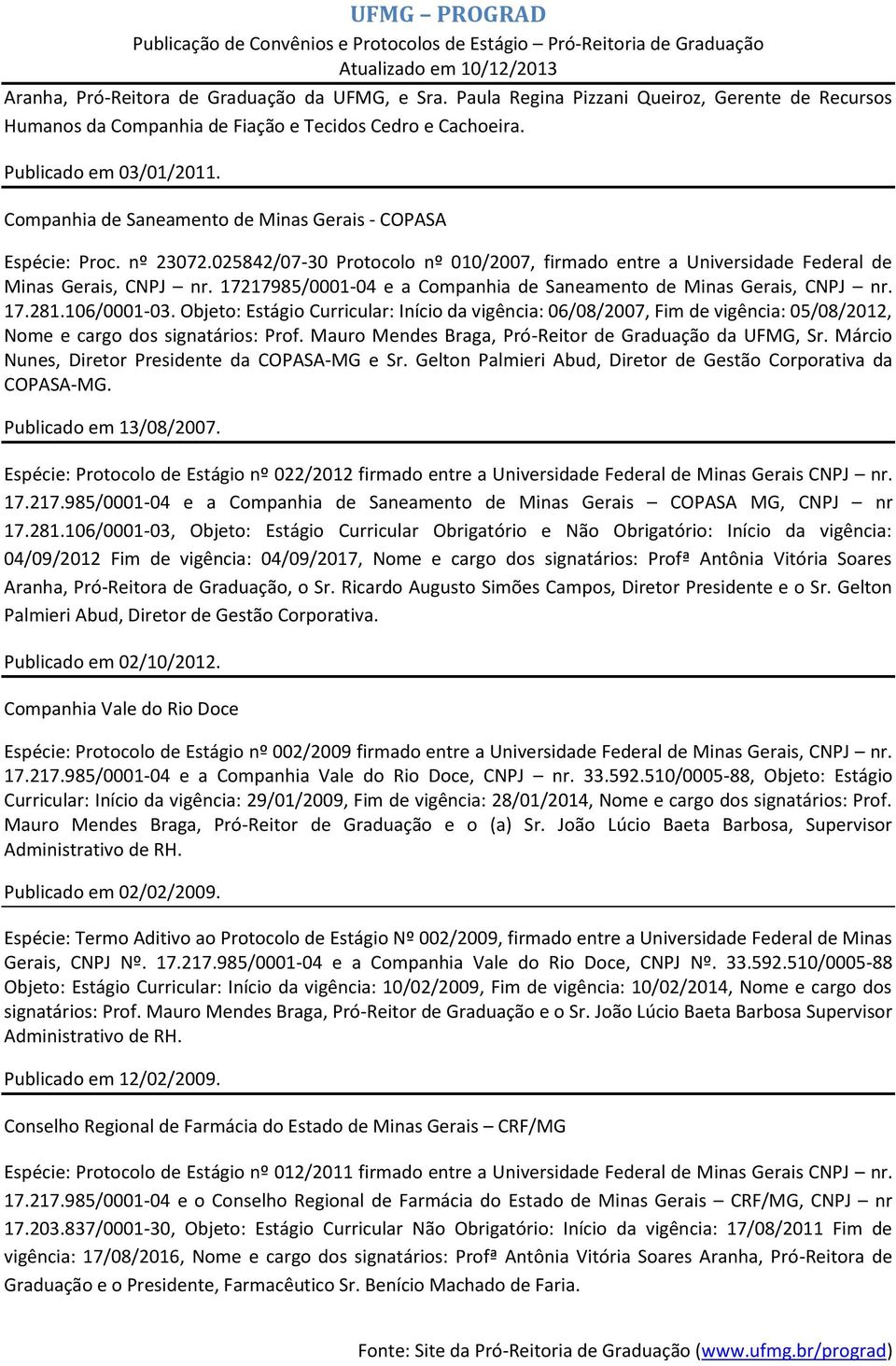 17217985/0001-04 e a Companhia de Saneamento de Minas Gerais, CNPJ nr. 17.281.106/0001-03.
