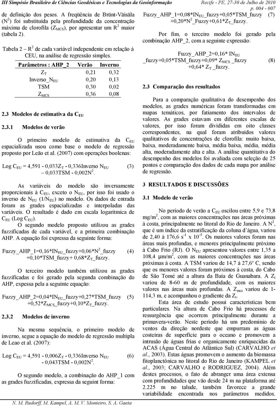 máxima de clorofila (Z MCS ), por apresentar um R 2 maior (tabela 2).