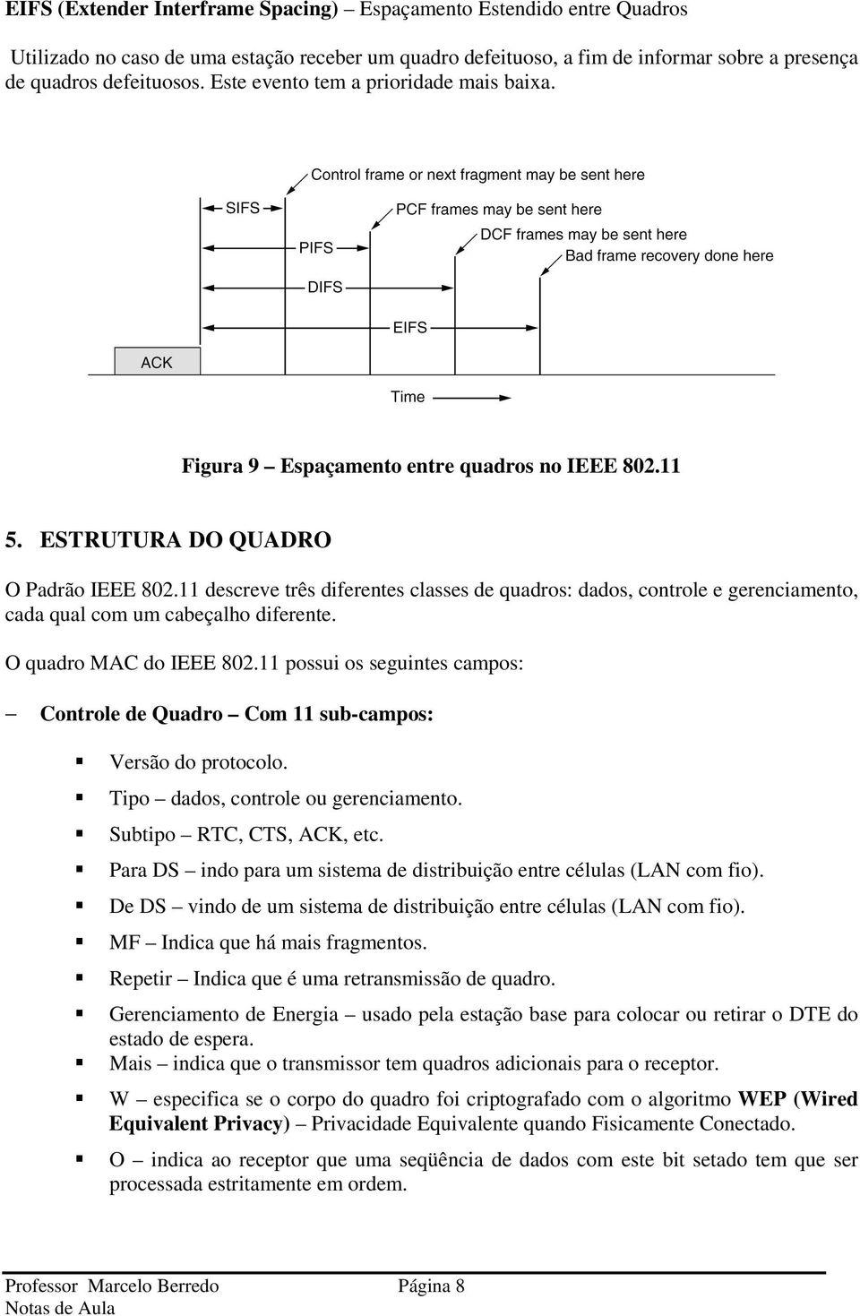 11 descreve três diferentes classes de quadros: dados, controle e gerenciamento, cada qual com um cabeçalho diferente. O quadro MAC do IEEE 802.