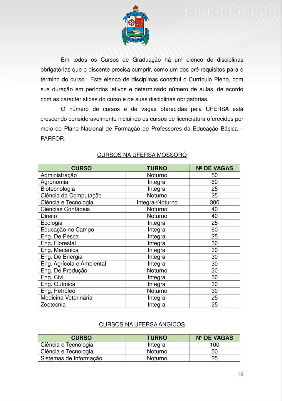 O número de cursos e de vagas oferecidas pela UFERSA está crescendo consideravelmente incluindo os cursos de licenciatura oferecidos por meio do Plano Nacional de Formação de Professores da Educação