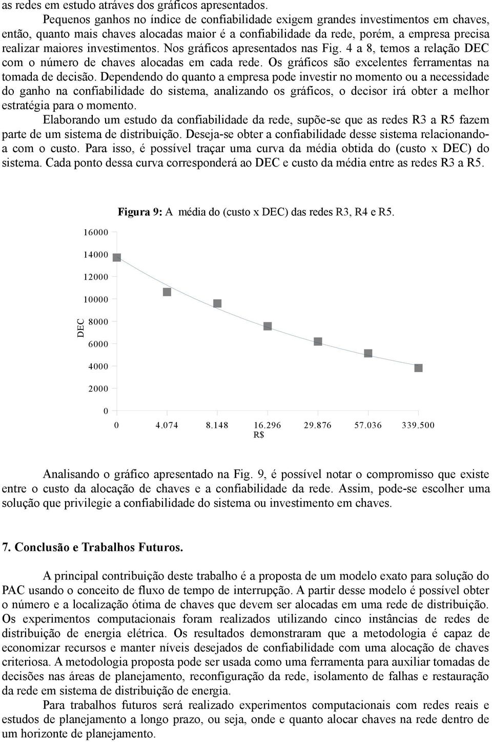 investimentos. Nos gráficos apresentados nas Fig. 4 a 8, temos a relação com o número de chaves alocadas em cada rede. Os gráficos são excelentes ferramentas na tomada de decisão.