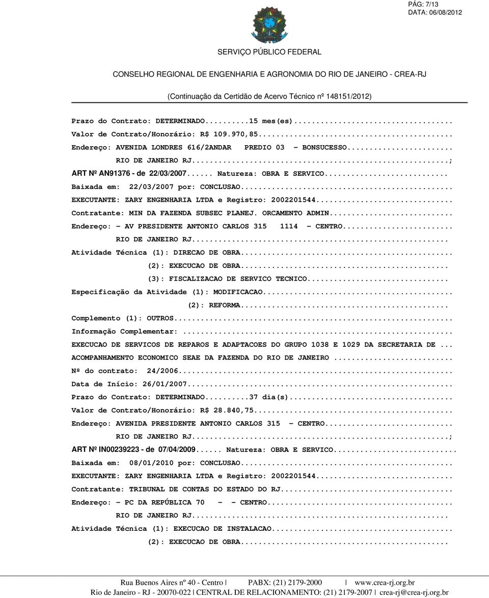 .. Atividade Técnica (1): DIRECAO DE OBRA... (3): FISCALIZACAO DE SERVICO TECNICO... Especificação da Atividade (1): MODIFICACAO... (2): REFORMA... Complemento (1): OUTROS.