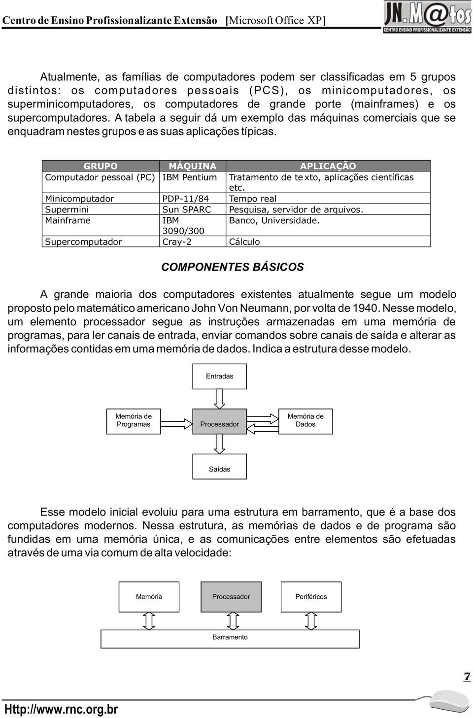 GRUPO MÁQUINA APLICAÇÃO Computador pessoal (PC) IBM Pentium Tratamento de te xto, aplicações científicas etc. Minicomputador PDP-11/84 Tempo real Supermini Sun SPARC Pesquisa, servidor de arquivos.