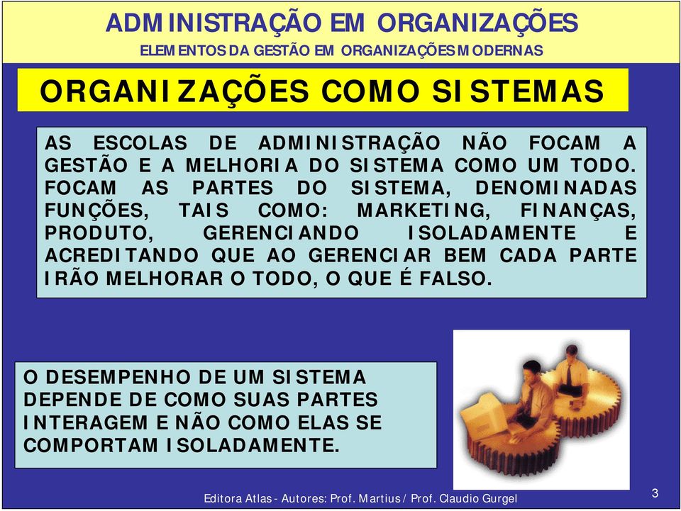 FOCAM AS PARTES DO SISTEMA, DENOMINADAS FUNÇÕES, TAIS COMO: MARKETING, FINANÇAS, PRODUTO, GERENCIANDO