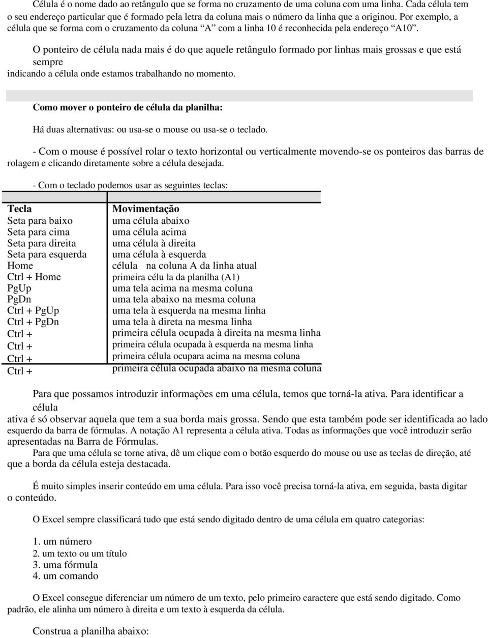 Por exemplo, a célula que se forma com o cruzamento da coluna A com a linha 10 é reconhecida pela endereço A10.