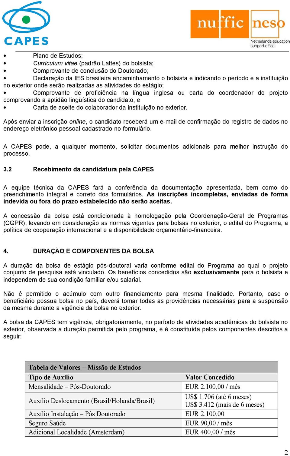 aceite do colaborador da instituição no exterior.