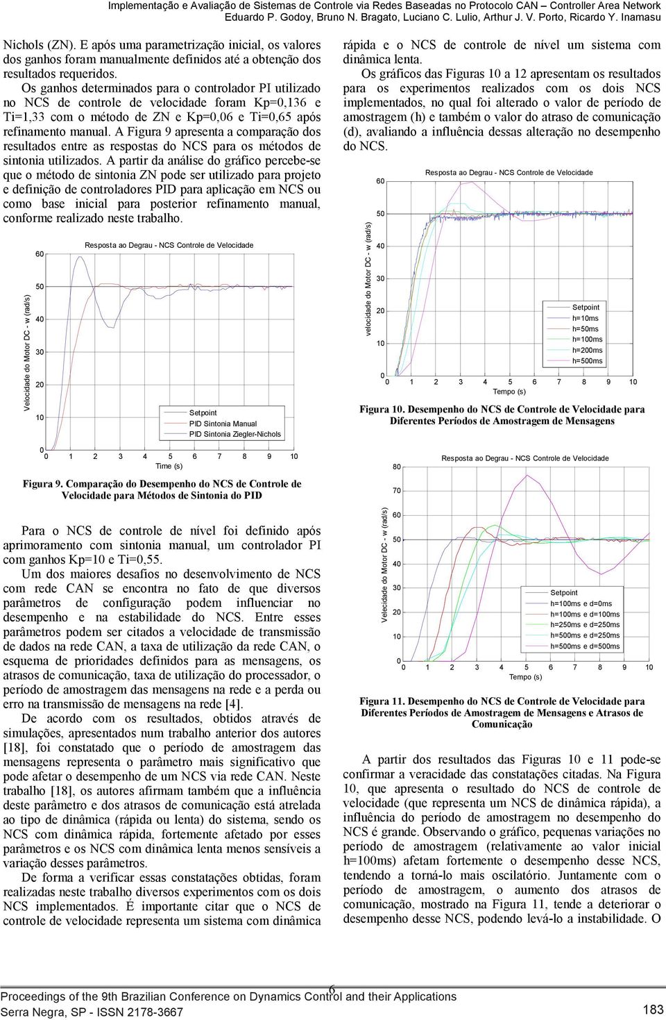 velociae foram Kp=0,36 e Ti=,33 com o métoo e ZN e Kp=0,06 e Ti=0,65 após refinamento manual A Figura 9 apresenta a comparação os resultaos entre as respostas o NCS para os métoos e sintonia