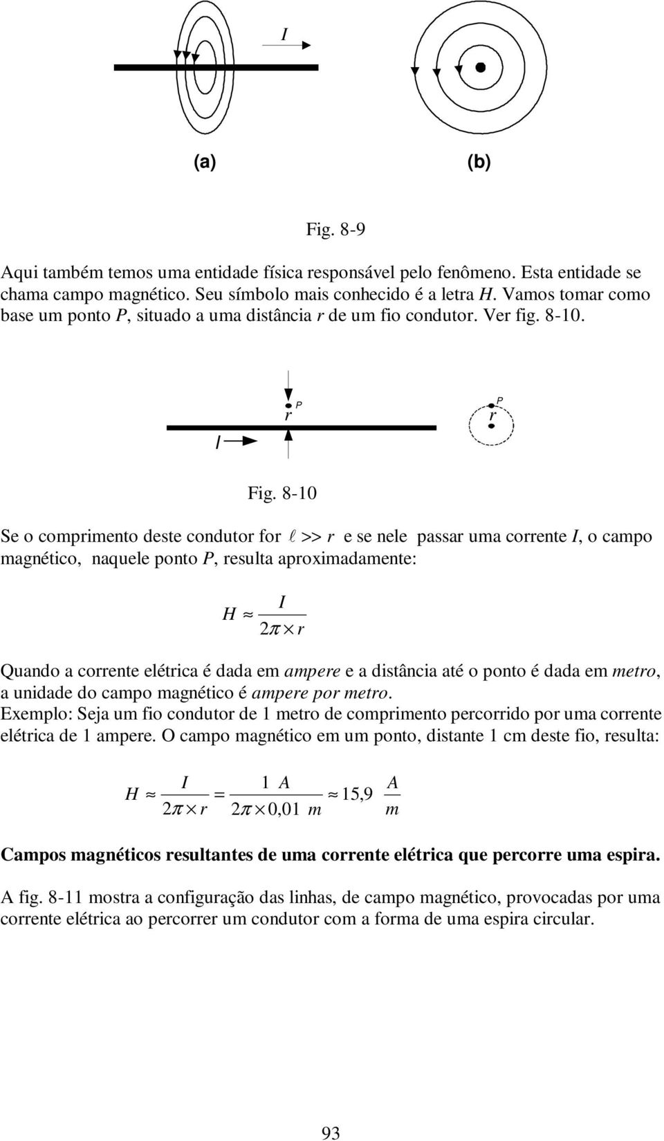 8-10 Se o compimento deste conduto fo >> e se nele passa uma coente, o campo magnético, naquele ponto P, esulta apoximadamente: H π Quando a coente elética é dada em ampee e a distância até o ponto é