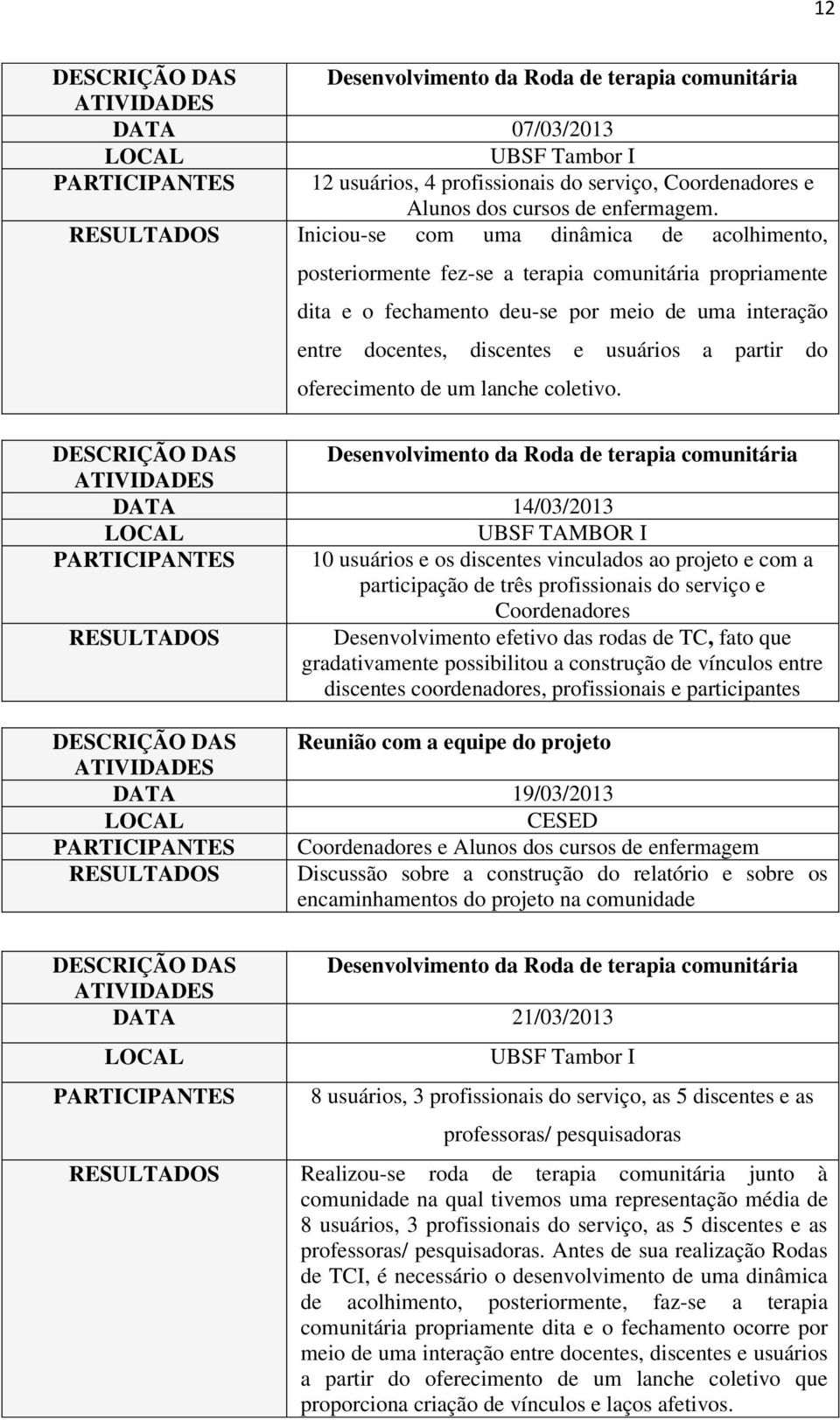 usuários a partir do oferecimento de um lanche coletivo.