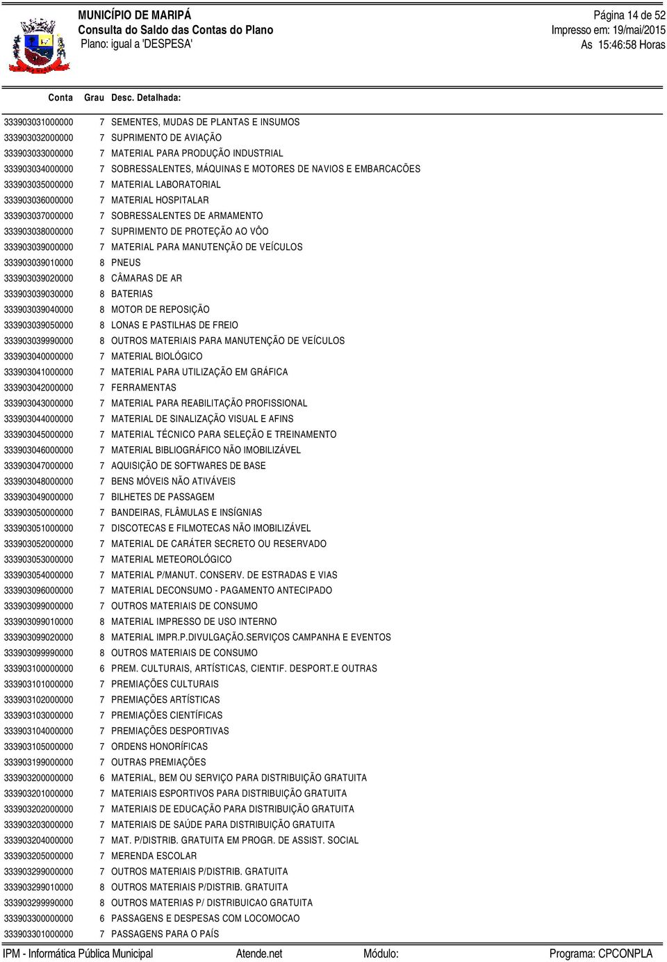 7 SUPRIMENTO DE PROTEÇÃO AO VÔO 333903039000000 7 MATERIAL PARA MANUTENÇÃO DE VEÍCULOS 333903039010000 8 PNEUS 333903039020000 8 CÂMARAS DE AR 333903039030000 8 BATERIAS 333903039040000 8 MOTOR DE