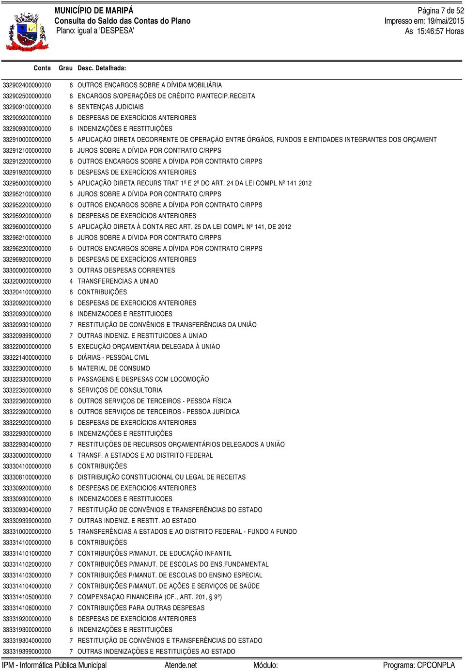 OPERAÇÃO ENTRE ÓRGÃOS, FUNDOS E ENTIDADES INTEGRANTES DOS ORÇAMENT 332912100000000 6 JUROS SOBRE A DÍVIDA POR CONTRATO C/RPPS 332912200000000 6 OUTROS ENCARGOS SOBRE A DÍVIDA POR CONTRATO C/RPPS