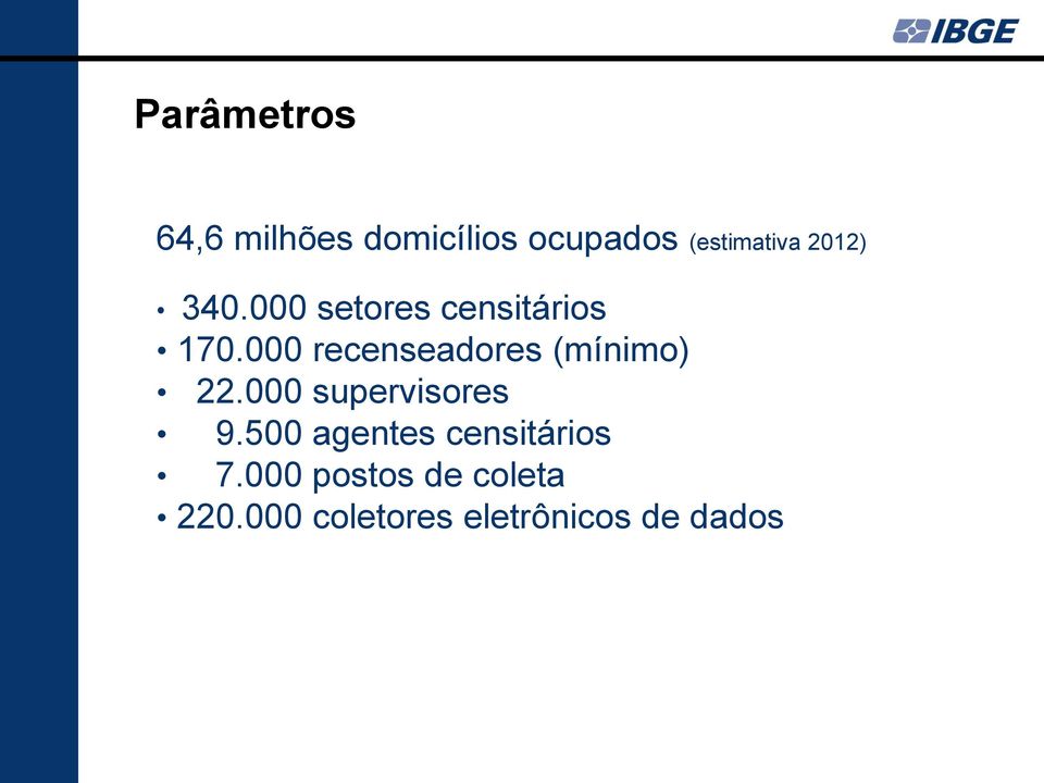 000 recenseadores (mínimo) 22.000 supervisores 9.