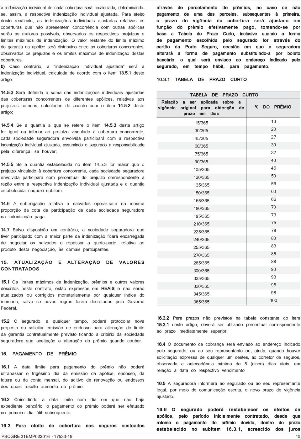 prejuízos e limites máximos de indenização.