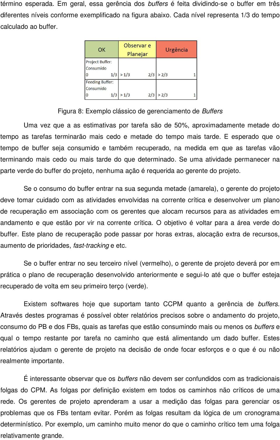 Figura 8: Exemplo clássico de gerenciamento de Buffers Uma vez que a as estimativas por tarefa são de 50%, aproximadamente metade do tempo as tarefas terminarão mais cedo e metade do tempo mais tarde.