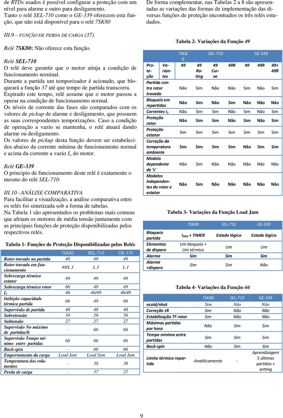 O relé deve garantir que o motor atinja a condição de funcionamento nominal. Durante a partida um temporizador é acionado, que bloqueará a função 37 até que tempo de partida transcorra.