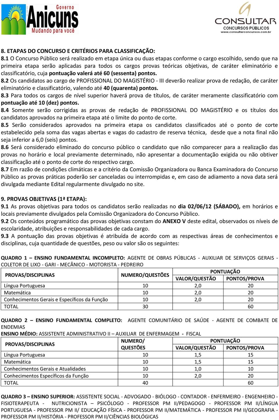 eliminatório e classificatório, cuja pontuação valerá até 60 (sessenta) pontos. 8.