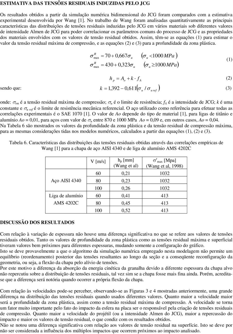 Almen de JCG para poder correlacionar os parâmetros comns do processo de JCG e as propriedades dos materiais envolvidos com os valores de tensão residal obtidos.