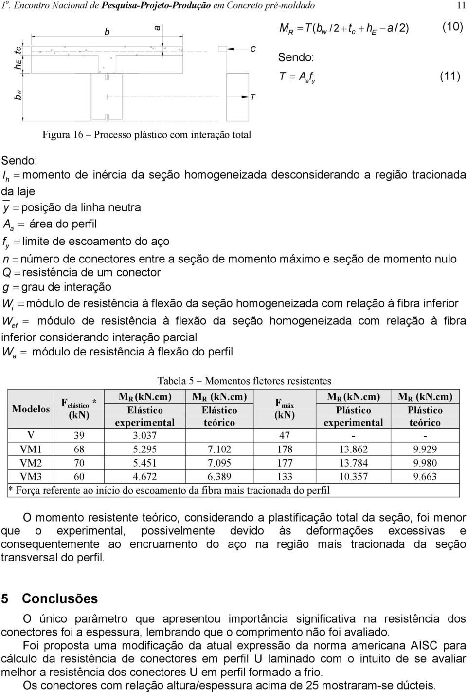 desconsiderando a região tracionada da laje y = posição da linha neutra A a = área do perfil f = limite de escoamento do aço y n = número de conectores entre a seção de momento máximo e seção de