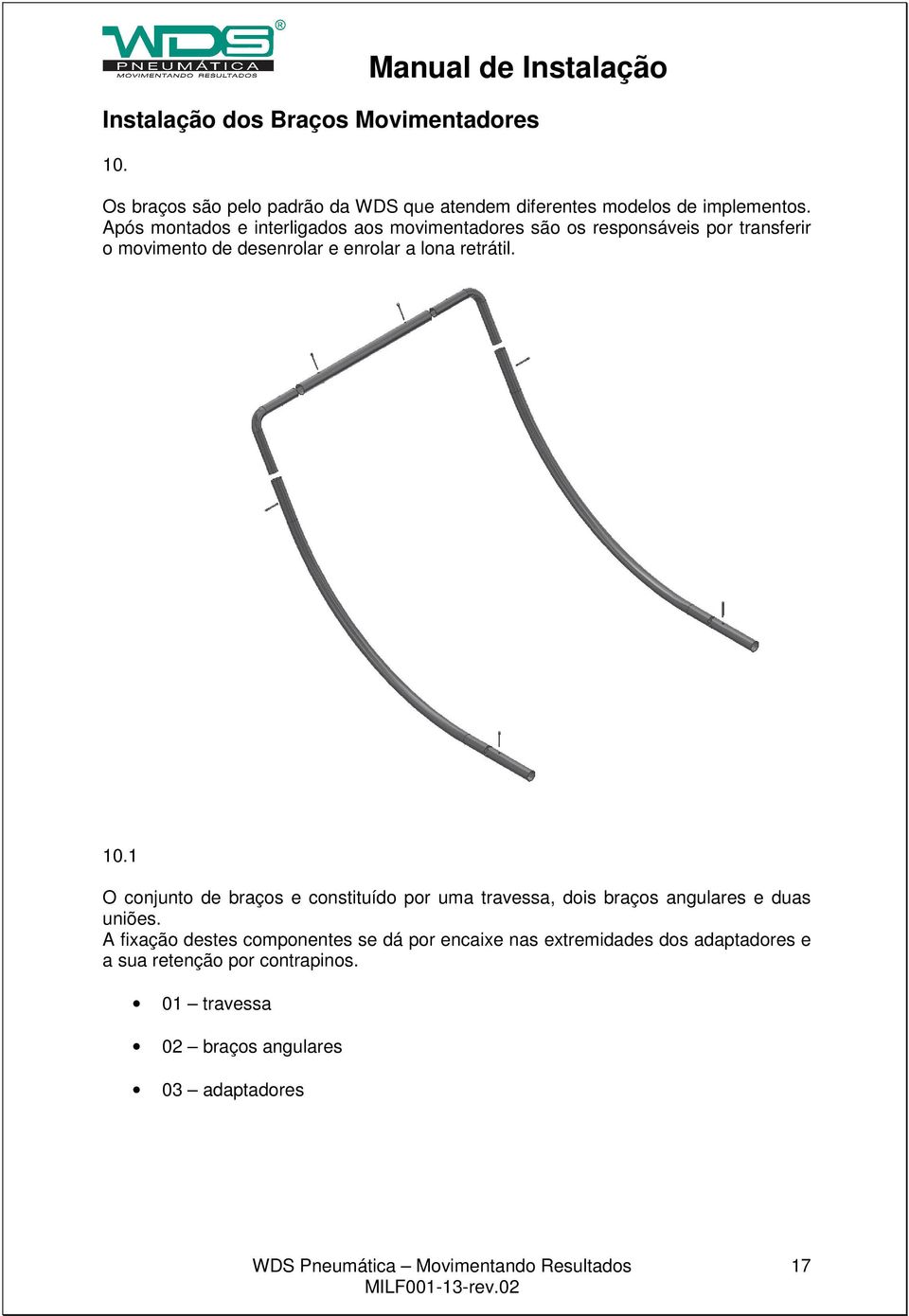 retrátil. 10.1 O conjunto de braços e constituído por uma travessa, dois braços angulares e duas uniões.