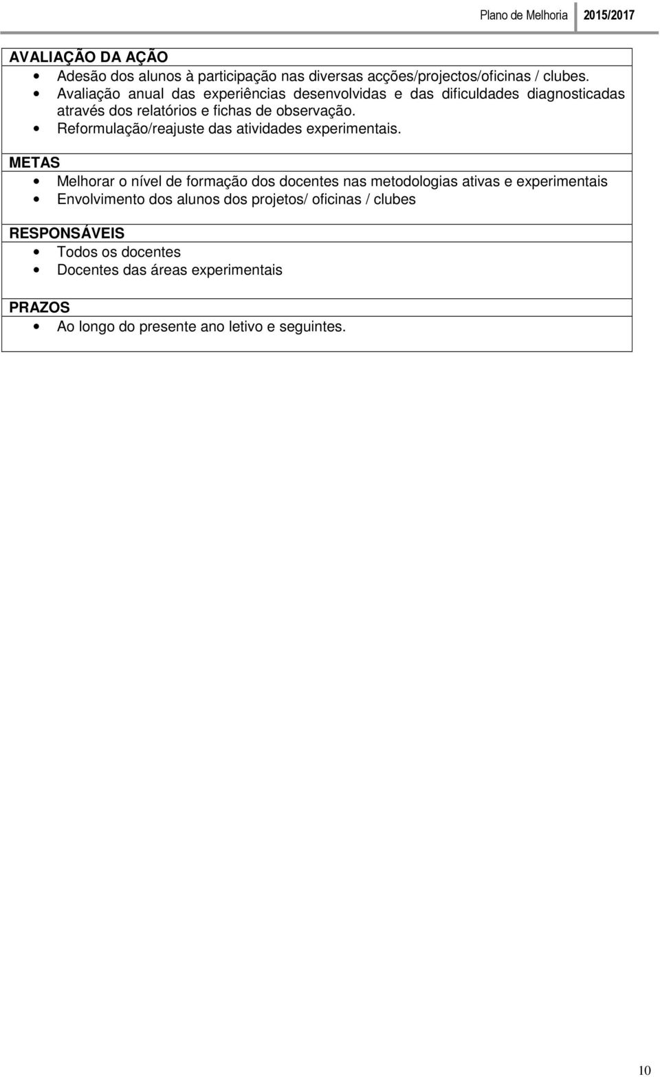 Reformulação/reajuste das atividades experimentais.