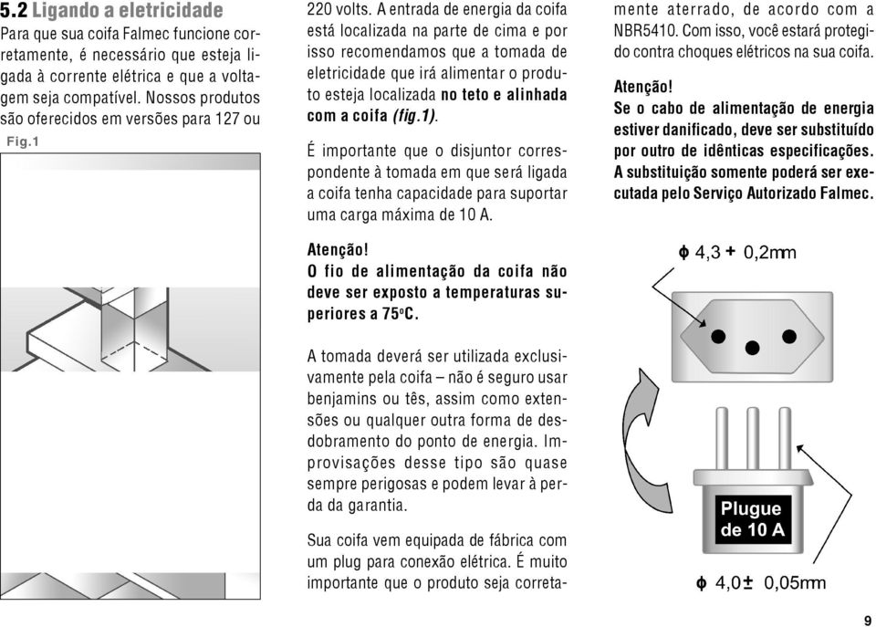 A entrada de energia da coifa está localizada na parte de cima e por isso recomendamos que a tomada de eletricidade que irá alimentar o produto esteja localizada no teto e alinhada com a coifa (fig.